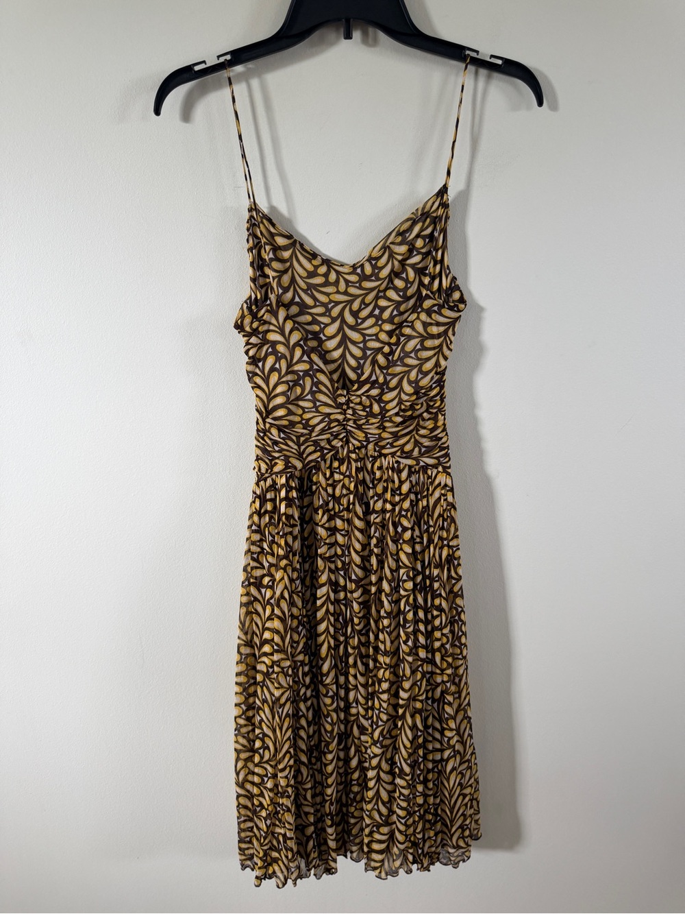 Diane Von Furstenberg Brown & Yellow Printed Midi Slip Dress size 4